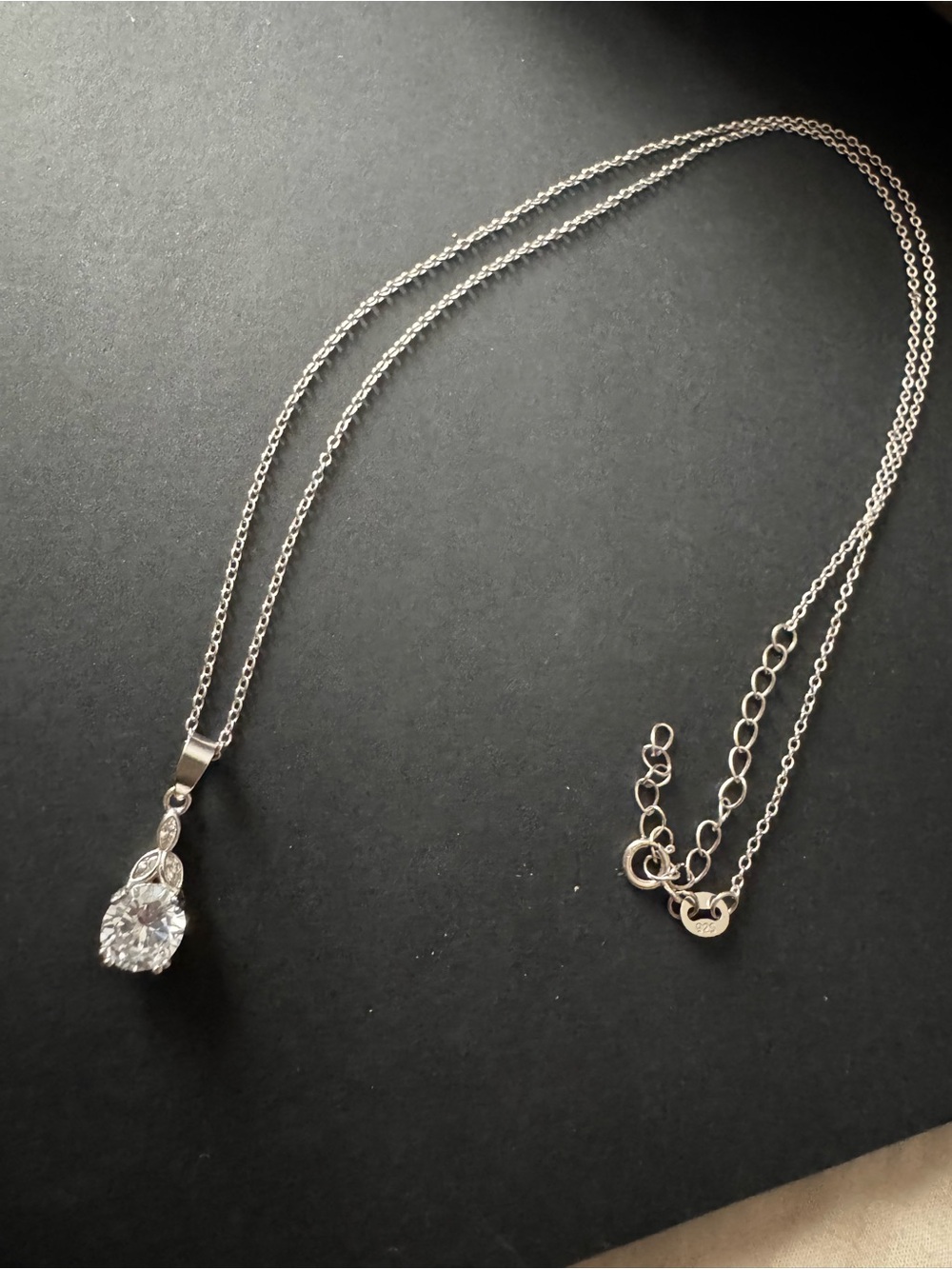 Silver 925 Teardrop Pendant Necklace with Clear Crystal - Women Jewelry